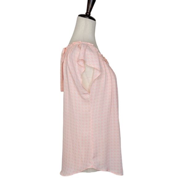 LC Lauren Conrad Peach Pleated Neck Back Tie Detail Cap Sleeve Blouse Size M - Picture 3 of 7